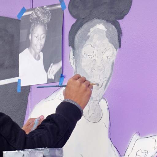 A scene from the Skateland Mural Raising Party.