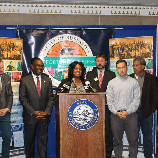Open Buffalo Executive Director Franchelle Hart delivers remarks before the signing of the City of Buffalo Opportunity Pledge.