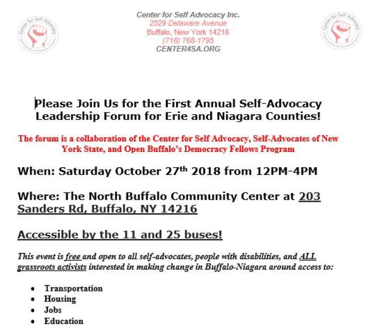 Self-Advocacy Leadership Forum for Erie and Niagara Counties