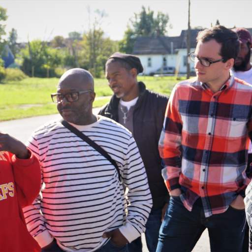 Marva Threat (Greater East Side Fields of Dreams Block Club) talking with Emerging Leaders