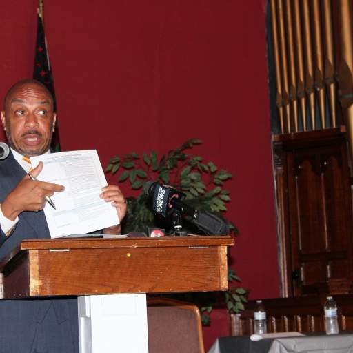 Buffalo Common Council President Darius Pridgen comments on Fruit Belt residents' proposed elements of a community benefits agreement.